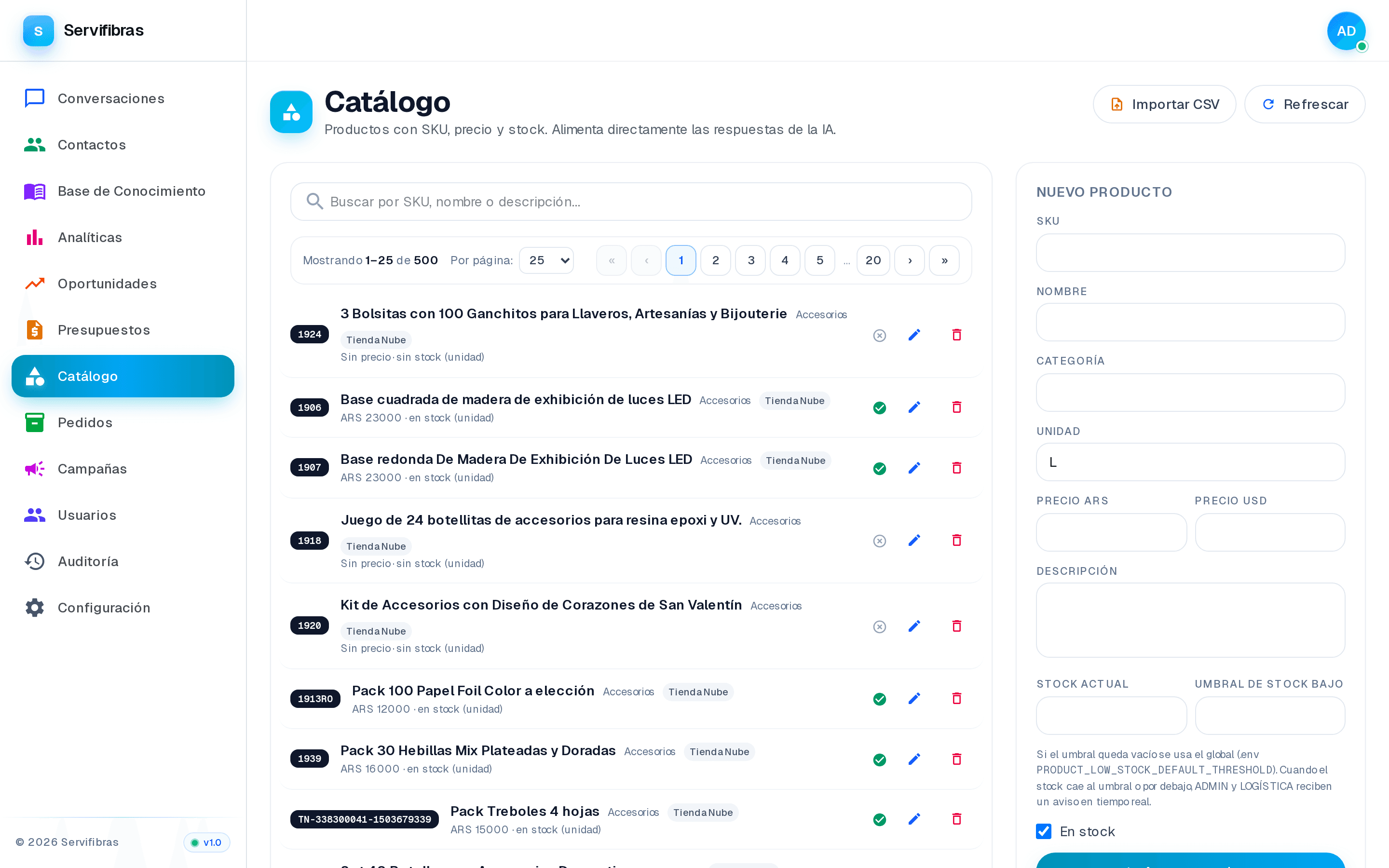 Catálogo de productos