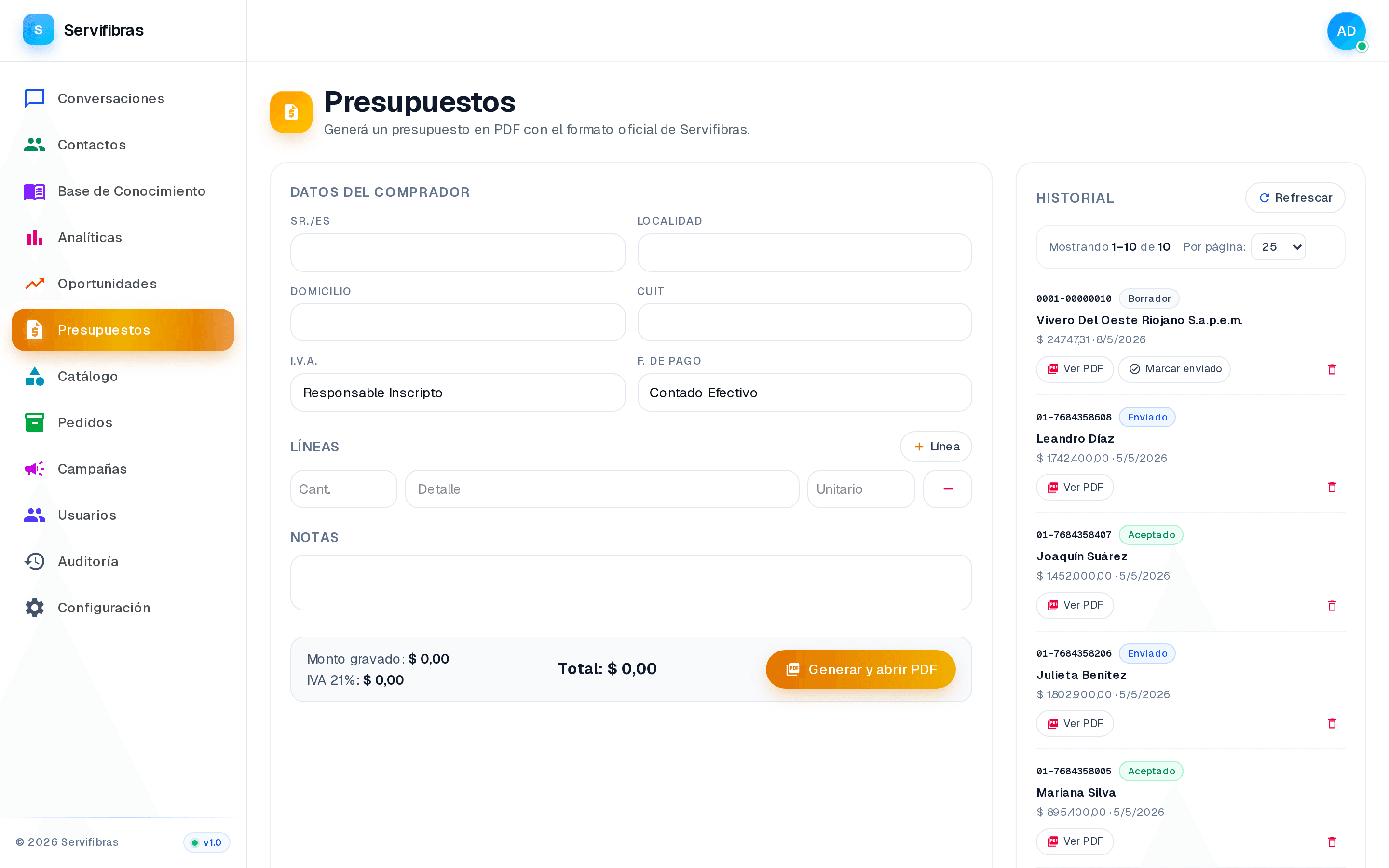 Generador de presupuestos